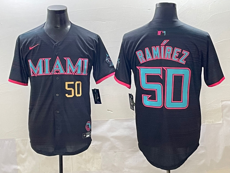 Men 2025 Miami Marlins #50 Ramirez black Nike MLB jersey style 854